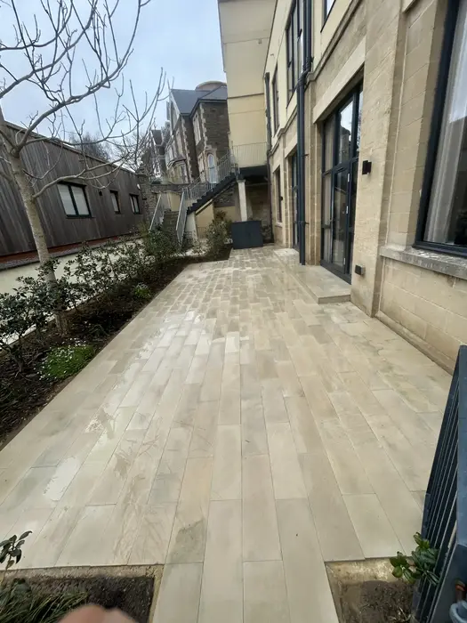 Restored patio surface after professional jet washing service by Bristol Blast Away in Redland